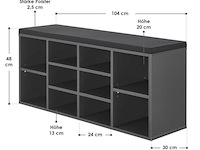 Schoenenkast / schoenenrek 10 vakken - 104 x 30 x 48 cm - donkergrijs - incl. zitkussen - afbeelding 2 van  10