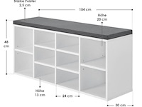 Schoenenkast / schoenenrek 10 vakken - 104 x 30 x 48 cm - wit - incl. zitkussen - afbeelding 2 van  10