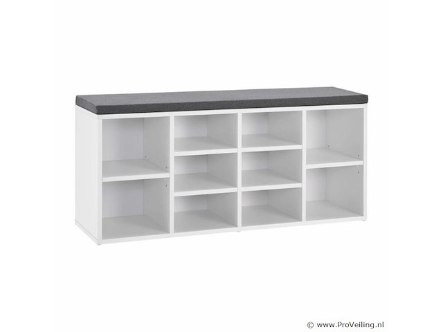 Schoenenkast / schoenenrek 10 vakken - 104 x 30 x 48 cm - wit - incl. zitkussen - afbeelding 1 van  10