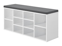 Schoenenkast / schoenenrek 10 vakken - 104 x 30 x 48 cm - wit - incl. zitkussen - afbeelding 5 van  10