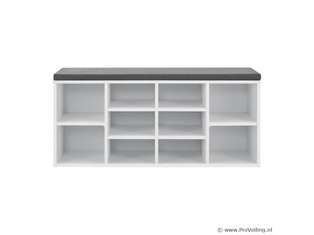 Schoenenkast / schoenenrek 10 vakken - 104 x 30 x 48 cm - wit - incl. zitkussen - afbeelding 4 van  10