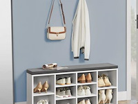 Schoenenkast / schoenenrek 10 vakken - 104 x 30 x 48 cm - wit - incl. zitkussen - afbeelding 3 van  10