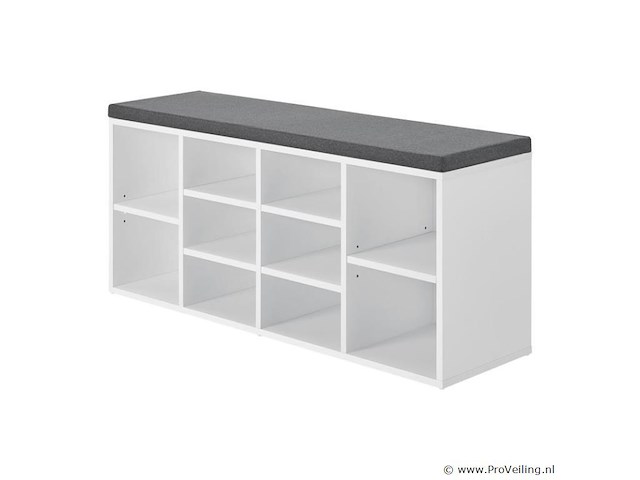 Schoenenkast / schoenenrek 10 vakken - 104 x 30 x 48 cm - wit - incl. zitkussen - afbeelding 5 van  10