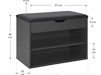 Schoenenkast / schoenenrek 2 vakken - 60 x 30 x 44 cm - donkergrijs - incl. zitkussen - afbeelding 2 van  10