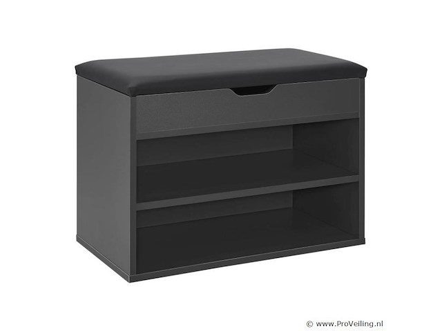Schoenenkast / schoenenrek 2 vakken - 60 x 30 x 44 cm - donkergrijs - incl. zitkussen - afbeelding 1 van  10