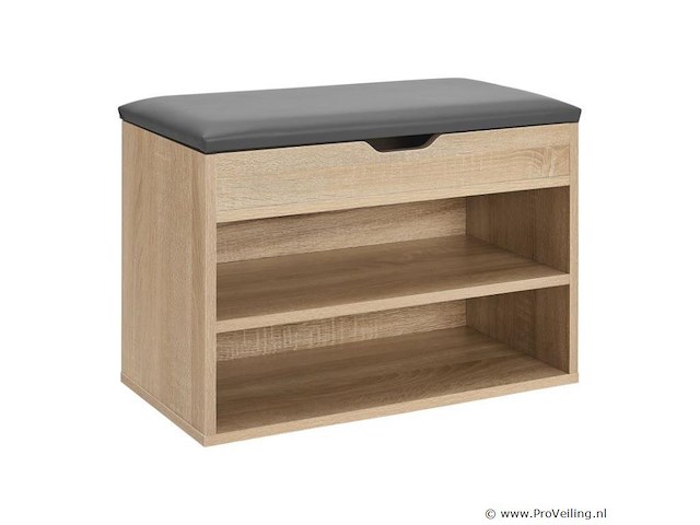 Schoenenkast / schoenenrek 2 vakken - 60 x 30 x 44 cm - houtkleur - incl. zitkussen - afbeelding 1 van  10
