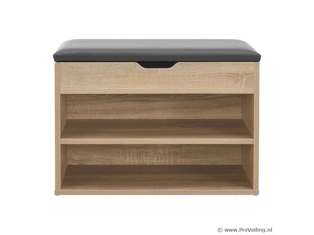 Schoenenkast / schoenenrek 2 vakken - 60 x 30 x 44 cm - houtkleur - incl. zitkussen - afbeelding 4 van  10