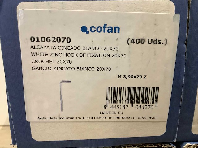 Schroefhaak met vierkante bocht 20x70mm (4000x) - afbeelding 3 van  3