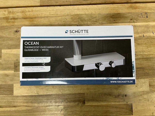 Schütte thermostaat-douchearmatuur met glazen planchet - wit - afbeelding 1 van  4