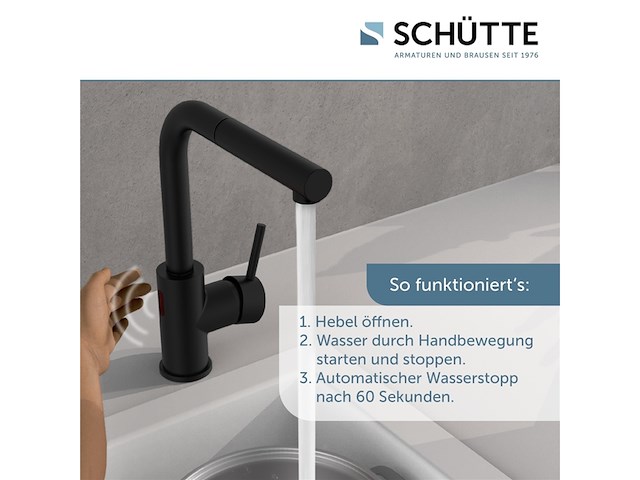 Schütte vital design keukenkraan met sensor uittrekbare uitloop mat zwart - afbeelding 4 van  6