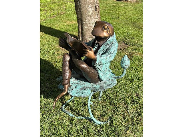 Sculptuur lezende bronzen kikker - afbeelding 4 van  5