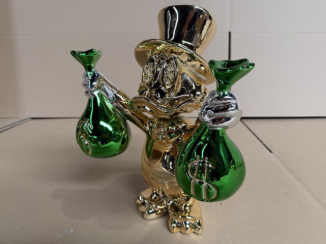 Sculptuur, lior24, dagobert duck, groen goud - afbeelding 4 van  6