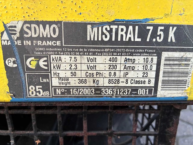 Sdmo - 7.5 kva - mistral 7.5k - stroomgenerator - afbeelding 5 van  10