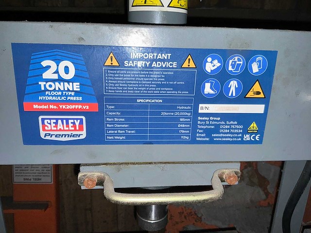 Sealey premier - 2021 - yk20ffp.v2 - hydraulische pers - afbeelding 5 van  5