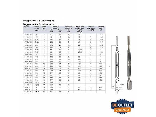 Selden bronze 16 mm rigging screw stud - toggle - 174-329-12 - afbeelding 3 van  3