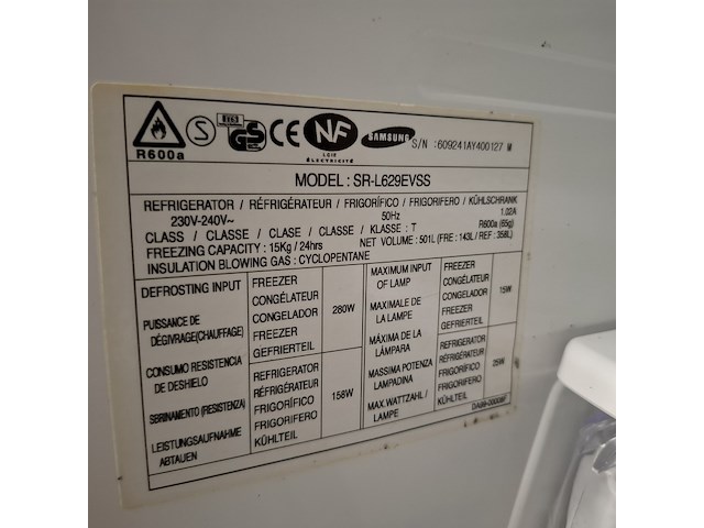 Semi amerikaanse koelkast, samsung a+++, sr-l629evss, grijs / chroom - afbeelding 6 van  6