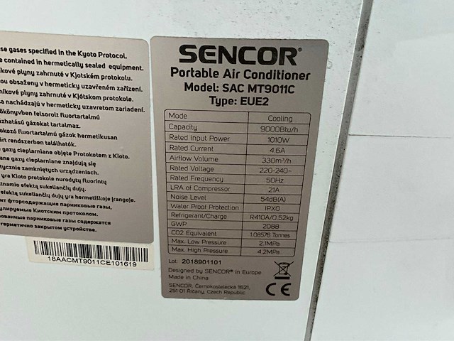 Sencor sac mt9011c mobiele airco - afbeelding 2 van  2