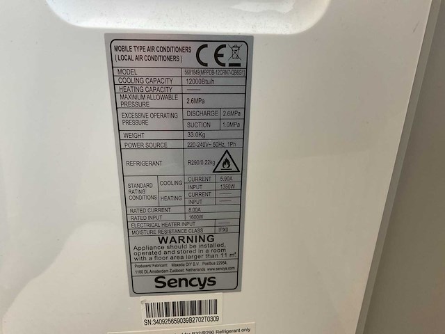 Sencys 5681849 mobiele airco - afbeelding 4 van  4