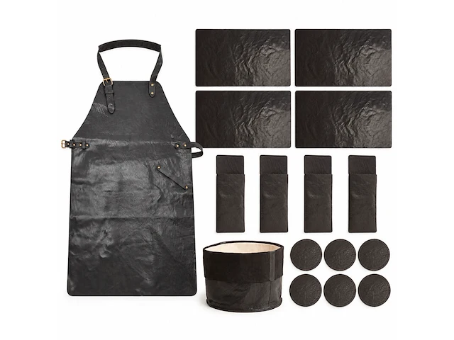 Served with style 16-delige leren horeca- en tafelset, zwart - afbeelding 1 van  7