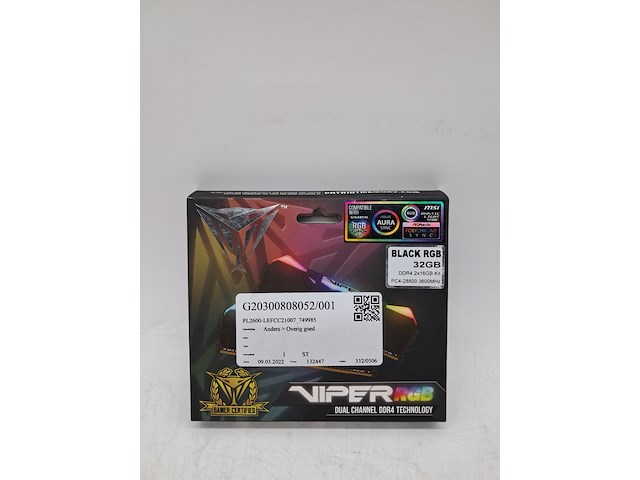 Set a 2x geheugenkaart, patriot, viper rgb ddr4, 2x 16gb - afbeelding 1 van  4