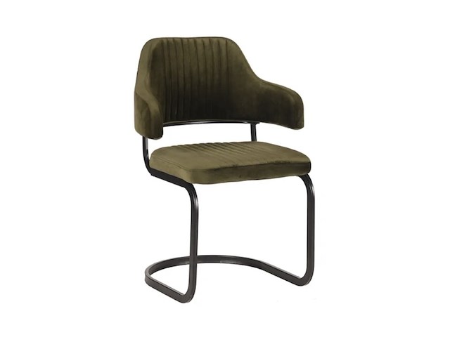 Set van 3 eetkamerstoelen, army velvet, zwart metalen onderstel - afbeelding 1 van  3