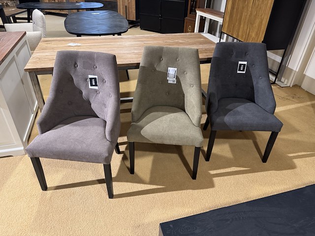 Set van 3 eetkamerstoelen, grijs + bruin + groen - afbeelding 2 van  5