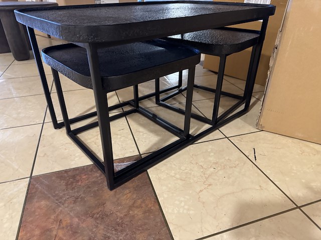 Set van 3 salontafels, zwart liquid metal - afbeelding 2 van  3