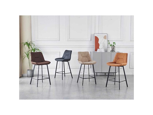 Set van 4 barkruk cognac - afbeelding 4 van  5