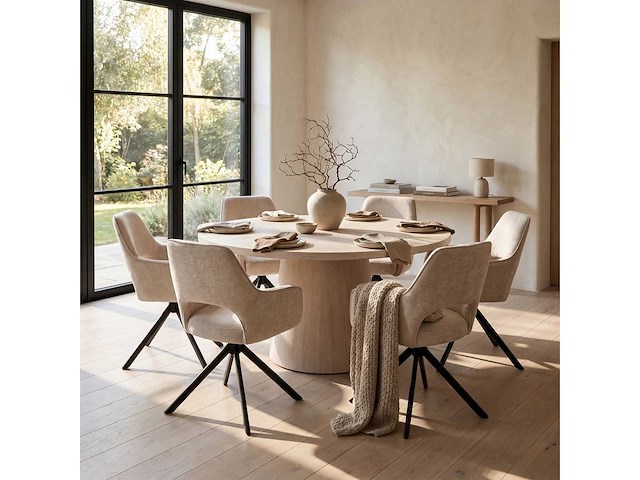 Set van 4 eetkamerstoel kuip met armleuning beige - afbeelding 2 van  6