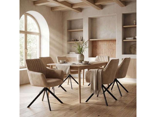 Set van 4 eetkamerstoel kuip met armleuning beige - afbeelding 2 van  4