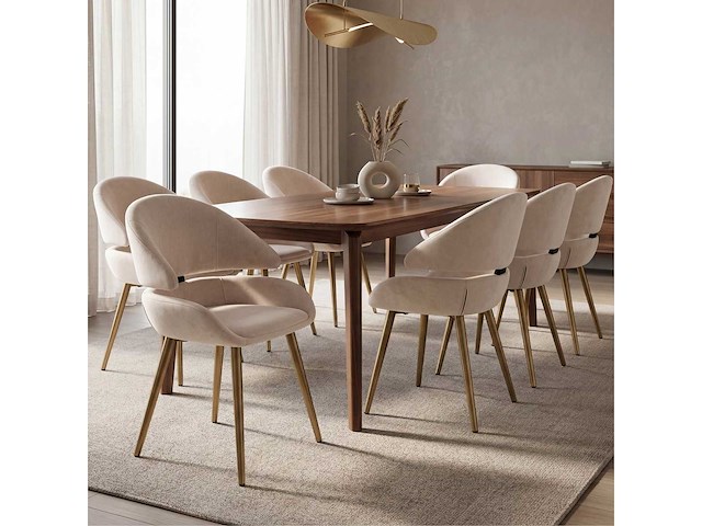 Set van 4 eetkamerstoel kuip met armleuning beige - afbeelding 2 van  6