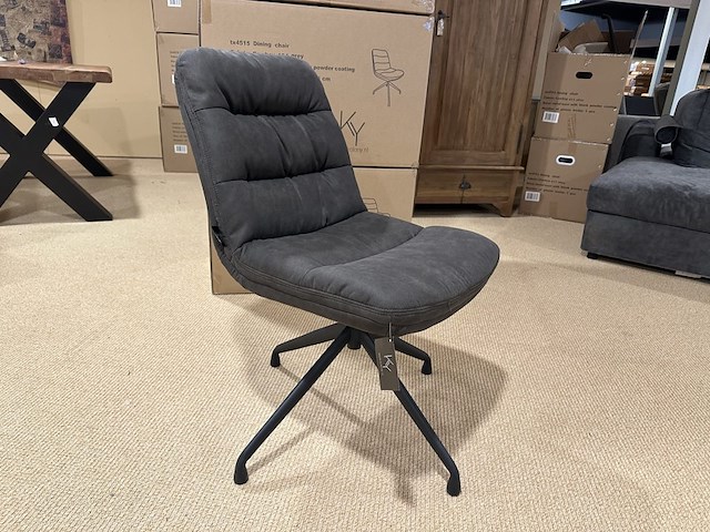 Set van 4 eetkamerstoelen, grijs stof, zwart metalen poot - afbeelding 1 van  1