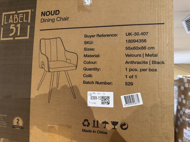 Set van 4 eetkamerstoelen, label51, antraciet - afbeelding 6 van  6