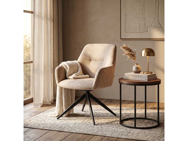 Set van 4 eetkamerstoelen met draaifunctie beige kuip met armleuningen - afbeelding 1 van  7