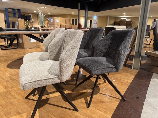 Set van 4 eetkamerstoelen, naturel/grijs boucléstof, zwarte poten - afbeelding 3 van  5