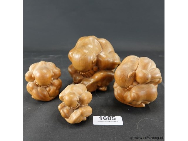 Set van 4 massief teakhouten buddha oude orang malu - afbeelding 1 van  5