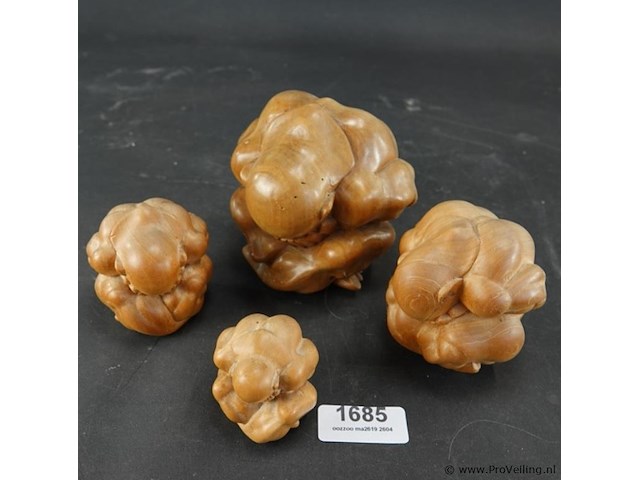 Set van 4 massief teakhouten buddha oude orang malu - afbeelding 2 van  5