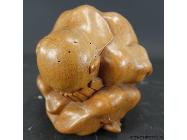 Set van 4 massief teakhouten buddha oude orang malu - afbeelding 3 van  5