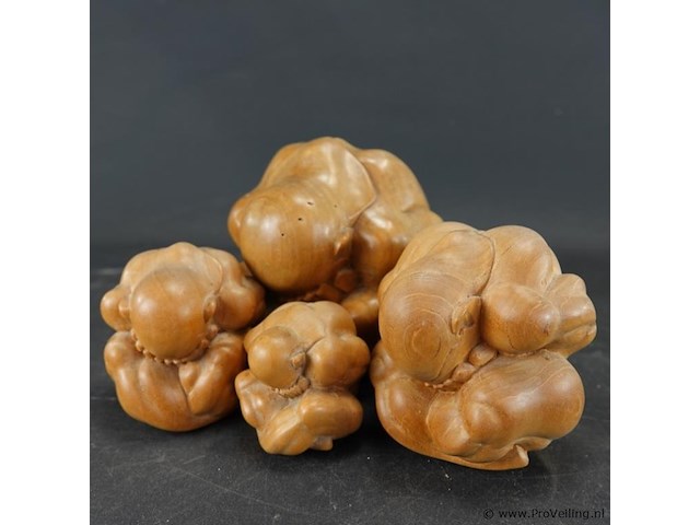 Set van 4 massief teakhouten buddha oude orang malu - afbeelding 4 van  5