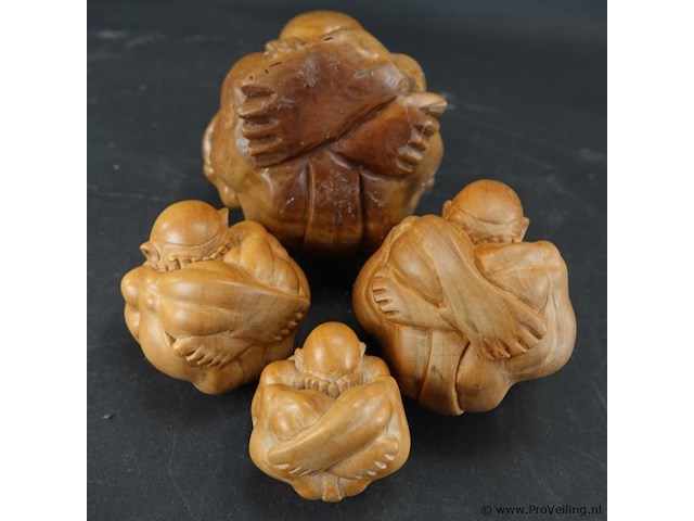 Set van 4 massief teakhouten buddha oude orang malu - afbeelding 5 van  5