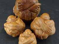 Set van 4 massief teakhouten buddha oude orang malu - afbeelding 5 van  5