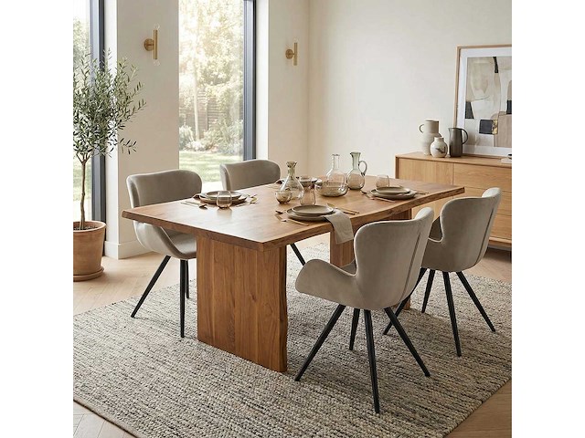Set van 6 eetkamerstoel kuip met armleuning beige - afbeelding 2 van  6