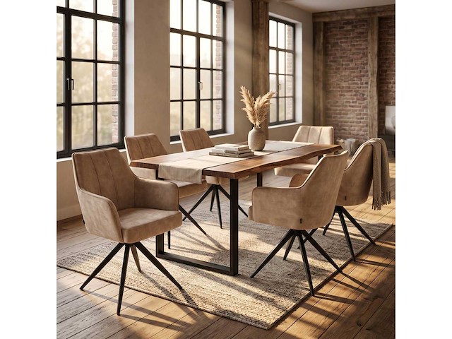 Set van 6 eetkamerstoel kuip met armleuning beige - afbeelding 2 van  4