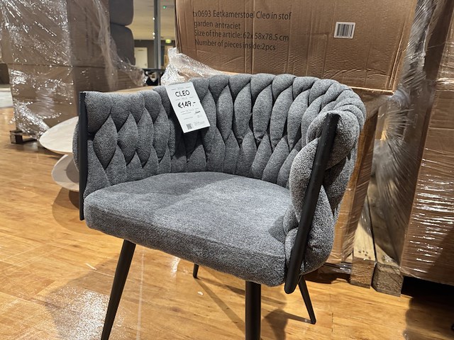 Set van 6 eetkamerstoelen, antraciet stof, zwarte poten - afbeelding 2 van  3