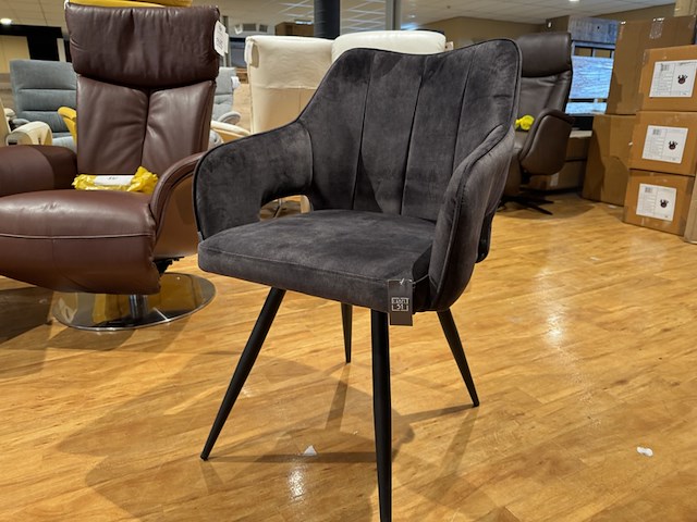 Set van 6 eetkamerstoelen, antraciet veloursstof, zwart metalen poten - afbeelding 1 van  4