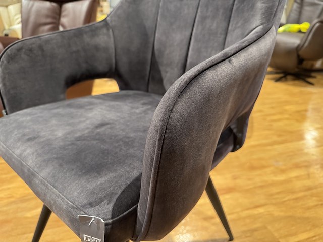 Set van 6 eetkamerstoelen, antraciet veloursstof, zwart metalen poten - afbeelding 4 van  4