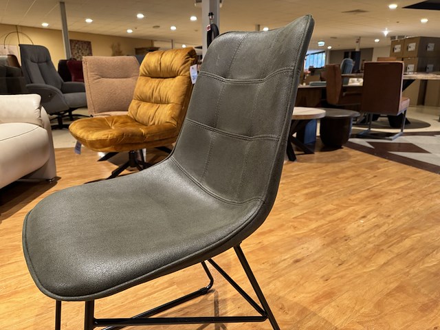 Set van 6 eetkamerstoelen, army microvezelstof, zwart metalen onderstel - afbeelding 3 van  4