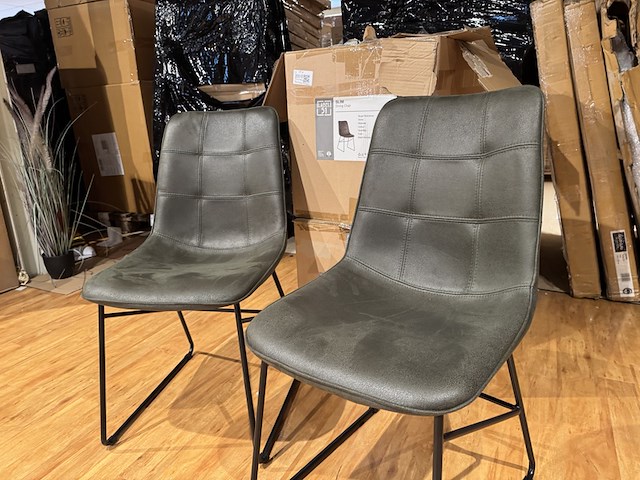 Set van 6 eetkamerstoelen, army microvezelstof, zwart metalen onderstel - afbeelding 2 van  4