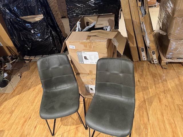 Set van 6 eetkamerstoelen, army microvezelstof, zwart metalen onderstel - afbeelding 4 van  4