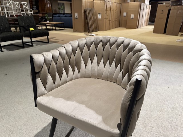 Set van 6 eetkamerstoelen, beige velvet stof - afbeelding 5 van  5